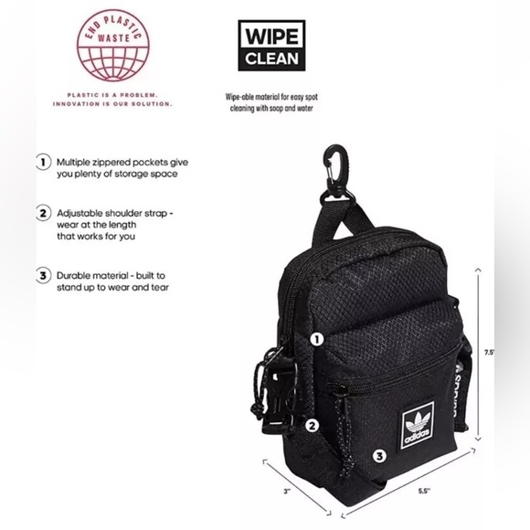 Adidas Black Logo Originals‎ OG Fest Unisex Adult Mini Backpack - Picture 14 of 14